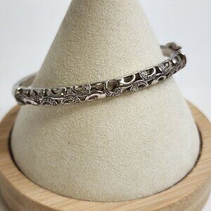 JWBR Sterling Silver 925 Hinged Bangle Bracelet Filigree Scrolls Safety Latch